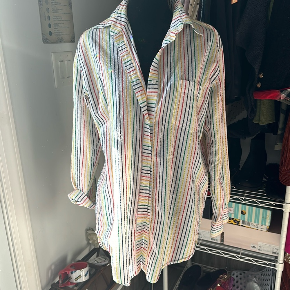 Rainbow striped button down XS solid and striped